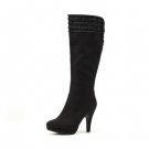 scallops decoration platform knee high boot in black