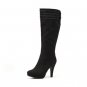 scallops decoration platform knee high boot in black