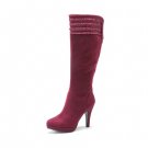 scallops decoration platform knee high boot in red