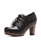 Retro Style 8 Eyelet Rivet Waterproof Platform Chunky Heel Ankle Boot Black