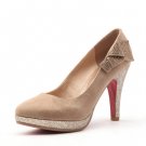 Shinning Butterfly  Decoration Cloth Upper High Heel Shoe in Beige