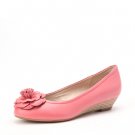 3D Petal Decoration Upper Kidskin Round Toe Wedge Heel Shoe in Pink