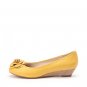 3D Petal Decoration Upper Kidskin Round Toe Wedge Heel Shoe in Yellow
