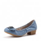 Chain Plait Butterfly Decoration Pig Skin Upper Soft Sole Mid-heel Shoe in Blue