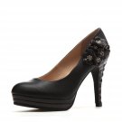 Hollywood Style Shinning Flower Decoration Ultra-luxurious Diamond Pattern High Heel Shoe in Black