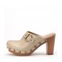 big button decoration chunky heelsandal in Beige