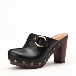 big button decoration chunky heelsandal in Black