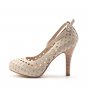hollow pattern beef leather high heel sling back shoe in beige