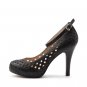 hollow pattern beef leather high heel sling back shoe in black