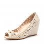 hollow pattern butterfly decoration peep-toe wedge shoe in beige