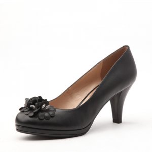 3d flower decoration platform mid-heel shoe black