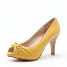 pleated butterfly decoration high-heel open-toe shoe yellow