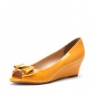 metal butterly decoration peep-toe wedge heel women shoe yellow