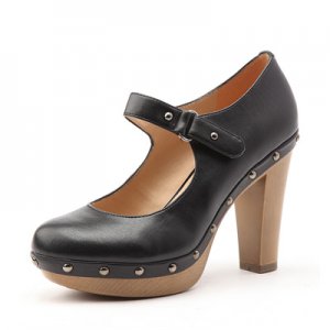 rivet decoration platform chunky high heel women shoe  black