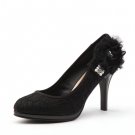 Lace flower with pearl decor  high heel women shoe black