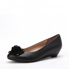 flower decor  round-toe wedge heel shoe in black
