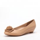flower decor  round-toe wedge heel shoe in beige