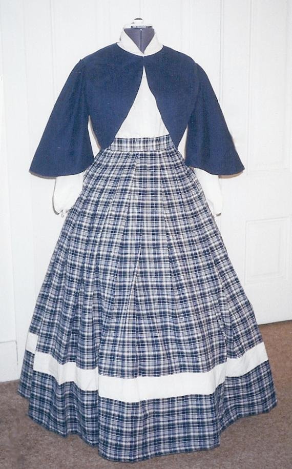 Zouave Jacket Skirt Set Civil War Style Bolero in Cotton Plaid