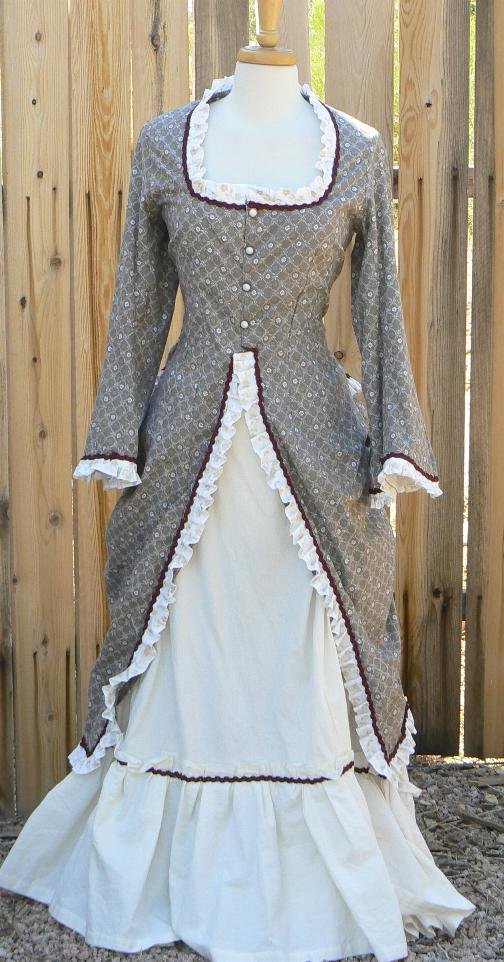 Victorian Polonaise Bustle Dress Cotton Calico Steampunk LARP Gown