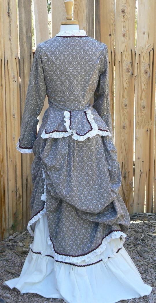 Victorian Polonaise Bustle Dress Cotton Calico Steampunk LARP Gown
