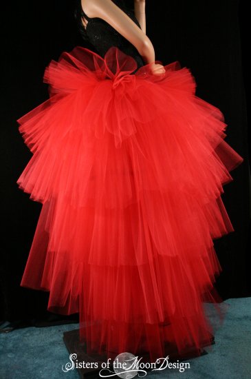 red evening skirt