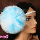 Winter Ice Pom pom headband tutu tulle hair bow white turquoise snow queen pom pom children adults