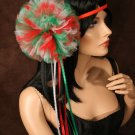 Christmas Pom pom headband tutu tulle hair bow pompom red white green perfect for children adults