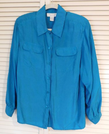 PETITE SOPHISTICATE Women's button front silk top long sleeves Medium