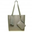 JOY & IMAN Tassel Chic Leather Handbag with Fabric insert and Leather Wristlet