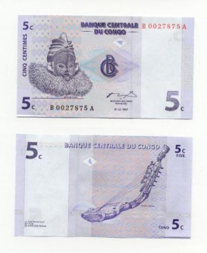 CONGO 5 Centimes BILL UNC (MASK)