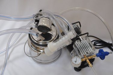 Regulated Portable Complete Goat Bucket Milker:Oil-less Piston Vacuum/5L SS Pail/Claw/Pulsator