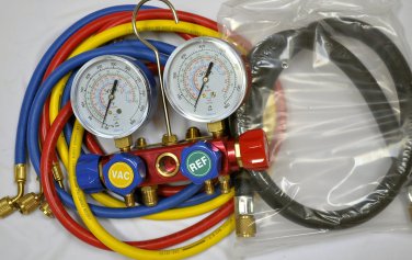 4-Way Al Alloy Manifold Gauge+Hose Set R410a R22 R134a AC HVAC Charging Tool New