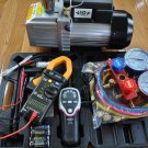 Deep Vacuum Pump+Refrigerant Leak Detector+R410a Manifold Gauge Kit+Clamp Meter