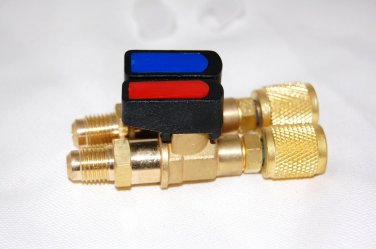 Pair of Adapter Connector Hand Valve Control 1/4x1/4 Flare HVAC Manifold AC Tool
