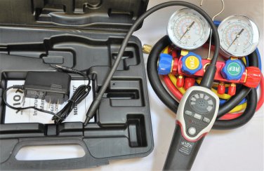 HVAC Tool Kit:4Way Maifold Gauge R410a+hose set+Heated Refrigerant Leak Detector