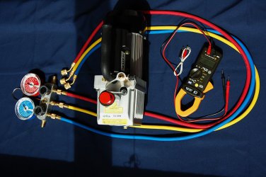 AC HVAC Tool Kit:Deep Vacuum Pump+Manifold Gauge Set R410a+Clamp ammeter Tester