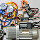 HVAC Tool Kit:Deep Vacuum Pump 6cfm+Leak Detector Heated Sensor+Manifold Gauge++