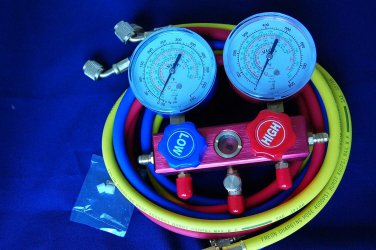 R410A R22 R134a R404A Manifold Gauge+5ft Hose Set Professional HVAC Field Tool