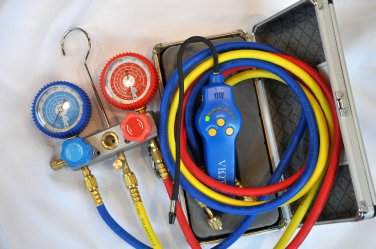 Maifold gauge+5ft hose+Halogen Refrigerant Leak Detector+Pump X-Sensor Tip HVAC