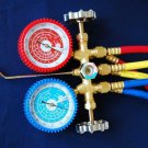 R22 R134a R12 Brass Manifold Gauge+Hose Set HVAC Charging Diagnosis Recovery New