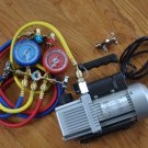 HVAC Tool Kit:2Stage Rotary Vacuum Pump+Manifold Gauge Set+Car Coupler R134a Tap