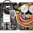 R410a+Manifold Gauge+hoses+Halogen Refrigerant Leak Detector Heated Sensor HVAC