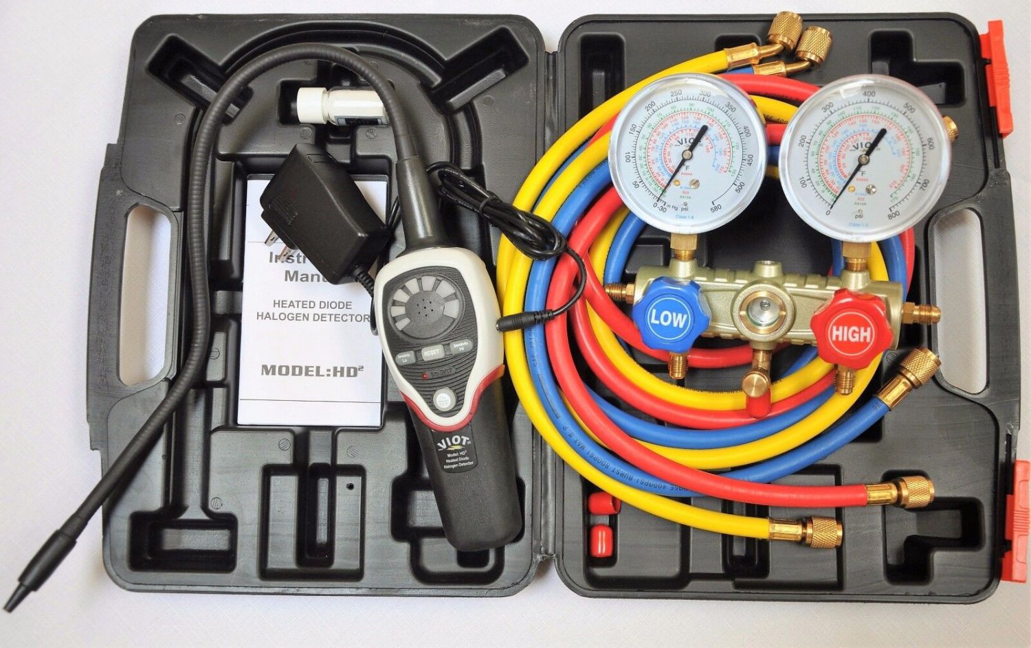 R410a+Manifold Gauge+hoses+Halogen Refrigerant Leak Detector Heated