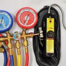 HVAC Tool Kit:Halogen Refrigerant Leak Detector+Manifold Gauge HVAC R22 R134a +