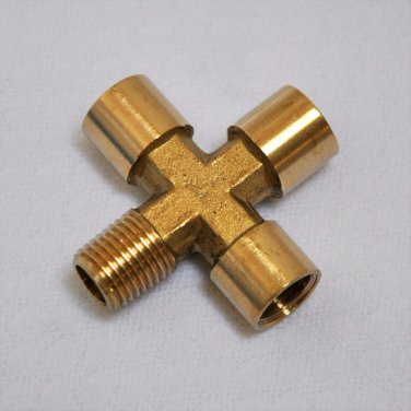Brass Cross Adapter:1/4 MNPT MIPT X 1/4 FNPT FIPT Solid Manifold Workshop NPT