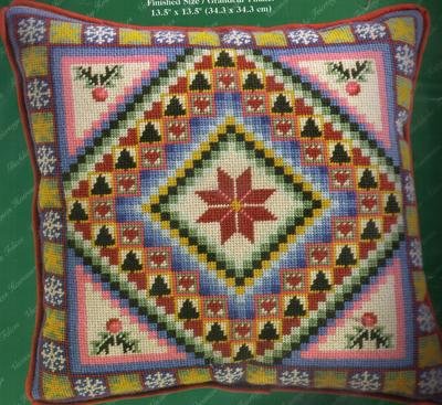 CHRISTMAS ROSE PATCHWORK NEEDLEPOINT SAMPLER PILLOW KIT