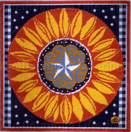 RARE PATRIOTIC PRIMITIVE FOLK ART AMERICANA STAR SUNFLOWER NEEDLEPOINT KIT BRUMFIELD