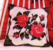RARE LARGE COUNT FLORAL PILLOW NEEDLEPOINT CROSS STITCH  KIT ROSES SHABBY CHIC