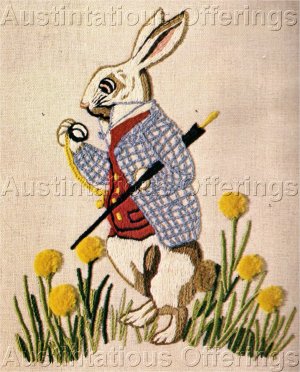 RARE ALICE IN WONDERLAND TIMELY RABBIT CREWEL EMBROIDERY KIT