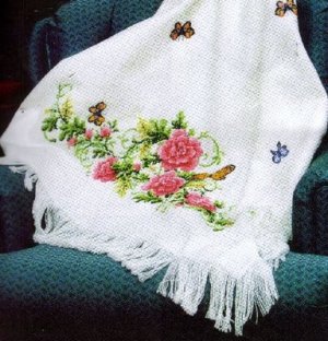 OPEN STOCK CROSS STITCH AFGHAN LINEN COLORED PEONY CHART